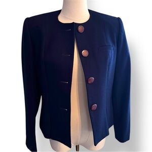 B.G. STREET Classic Tailored Wool Navy Blue Blazer Jacket w Purple Buttons